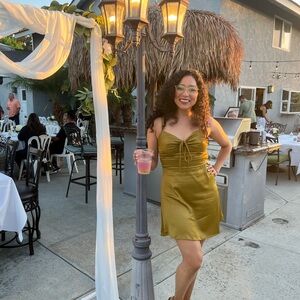 Elegant Olive Green Satin Dress